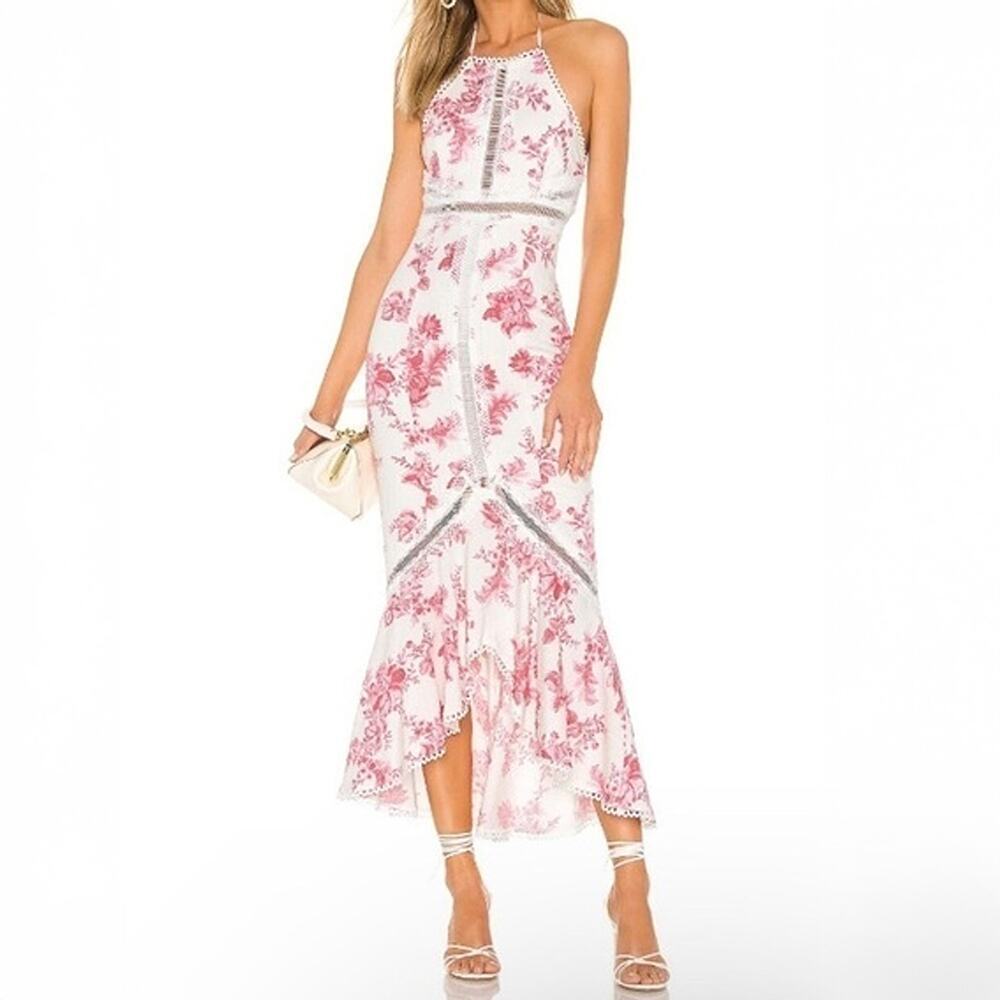 X by NBD Penelope Floral Halter Maxi Dress Ivory Pink Size XS